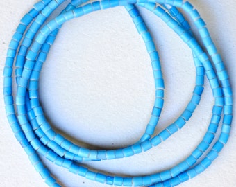 Antique 3mm Blue Venetian Glass White Hearts - Vintage African Trade Beads - 27 Inch Strand