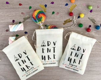 Adventure Party Favor Bags for Tribal Baby Shower, Young Wild and Three Birthday, Boho or Rustic Baby Shower, Custom Goodie Bags, Tee Pee