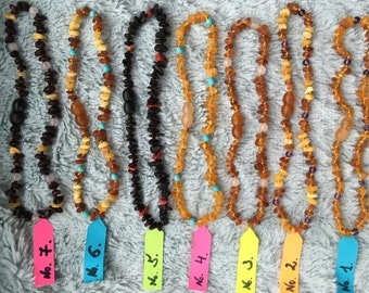 Baltic raw amber teething necklace with semistone