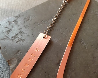 Bookmark, Personalised Bookmark, Copper Bookmark, Metal Bookmark, Personalised Gift, Handstamped Bookmark, Custom - choose your own text