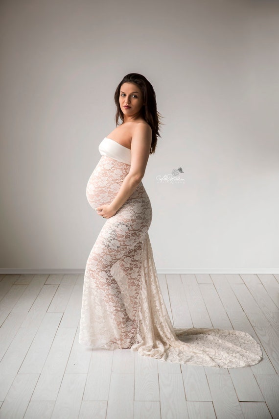 Off White Lace Maternity Gown Long Maternity Dress Pregnancy 