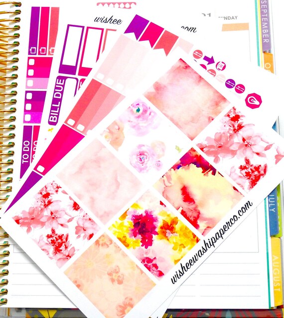 Pink Floral Watercolor Weekly Planner Kit Watercolor Planner