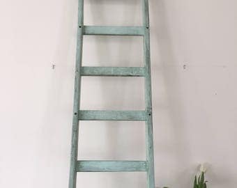 Vintage French wooden ladder in blue