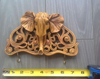 Elephant, porte-clé, sculpture, crochets, vintage, entrée, portique