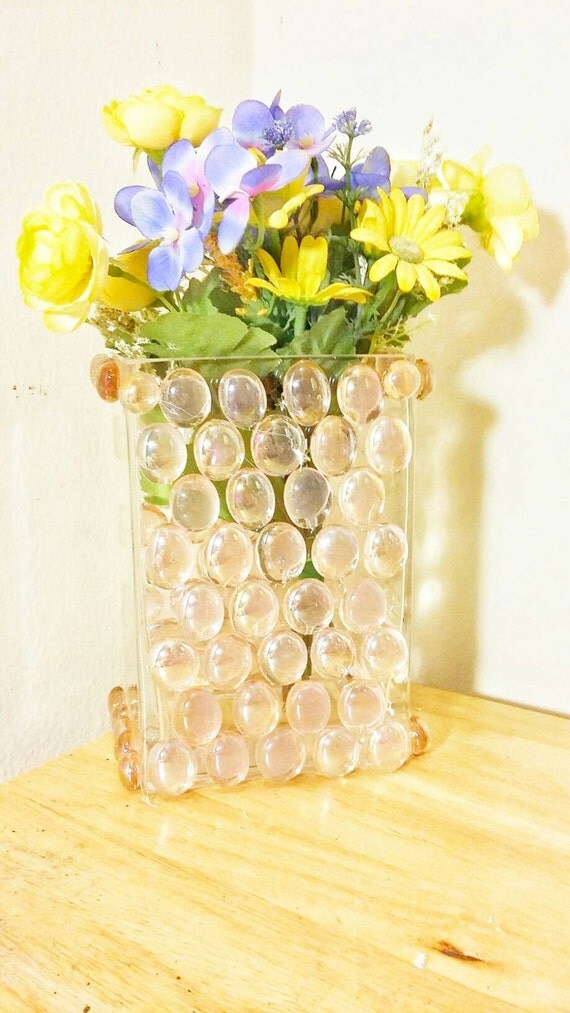 Items similar to Glass Vase, Glass Pebbles, Flower Vase, Pink Vase