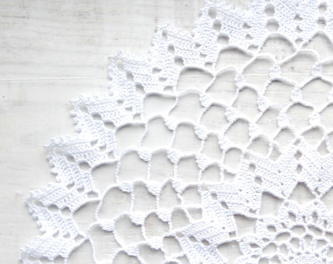 13 inch Crochet Doily, Handmade White Round Lace Doily, White Table Decoration, White Lacy Tablecloth, Gift for Her, Housewarming Gift
