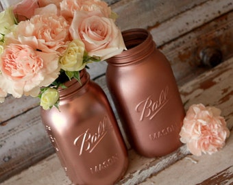 Set of 6 ROSE GOLD Ball Mason Jars, Wedding, Centrepiece, Vase, Florist Display, Display Piece