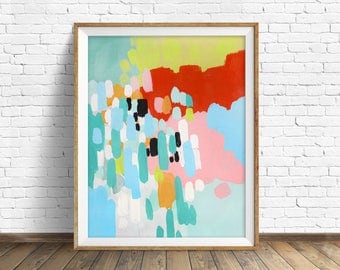 colorful abstract wall art, large abstract wall art, pastel, abstract painting, instant download printable art - "Driving in the Country"