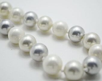 Wedding White and Gray Pearl Statement Chunky Chanel Necklace, Modern Party Fashion Holiday Bridal Necklace, Anniversary Gift for Her