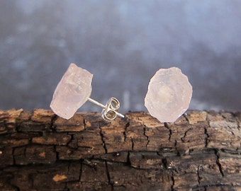 Rose Quartz Earrings, Raw Rose Quartz Studs, Blush Pink Earrings, Crystal Earrings, Pink Studs, Pink Stone Earrings, Pale Pink Earrings