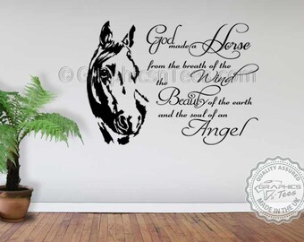 Horse Wall Sticker, God Made a Horse Wall Sticker Quote Decor Decal, Equestrian Equine Quote,