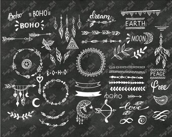 Hand Drawn Boho Clipart, Boho Photoshop Overlays, Vector Boho Clipart, Hand Drawn Boho Overlays, Boho photoshop brushes, abr eps ai svg png