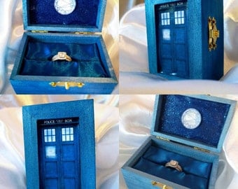 Dr. Who Tardis Blue inspired Engagement Ringbox~Galifreyan writes "You are loved by so many & so much and by no one more than me"~River Song