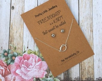 Pretty Little Jewellery - Friendship is a knot that cannot be untied Necklace & Stud Earrings Set