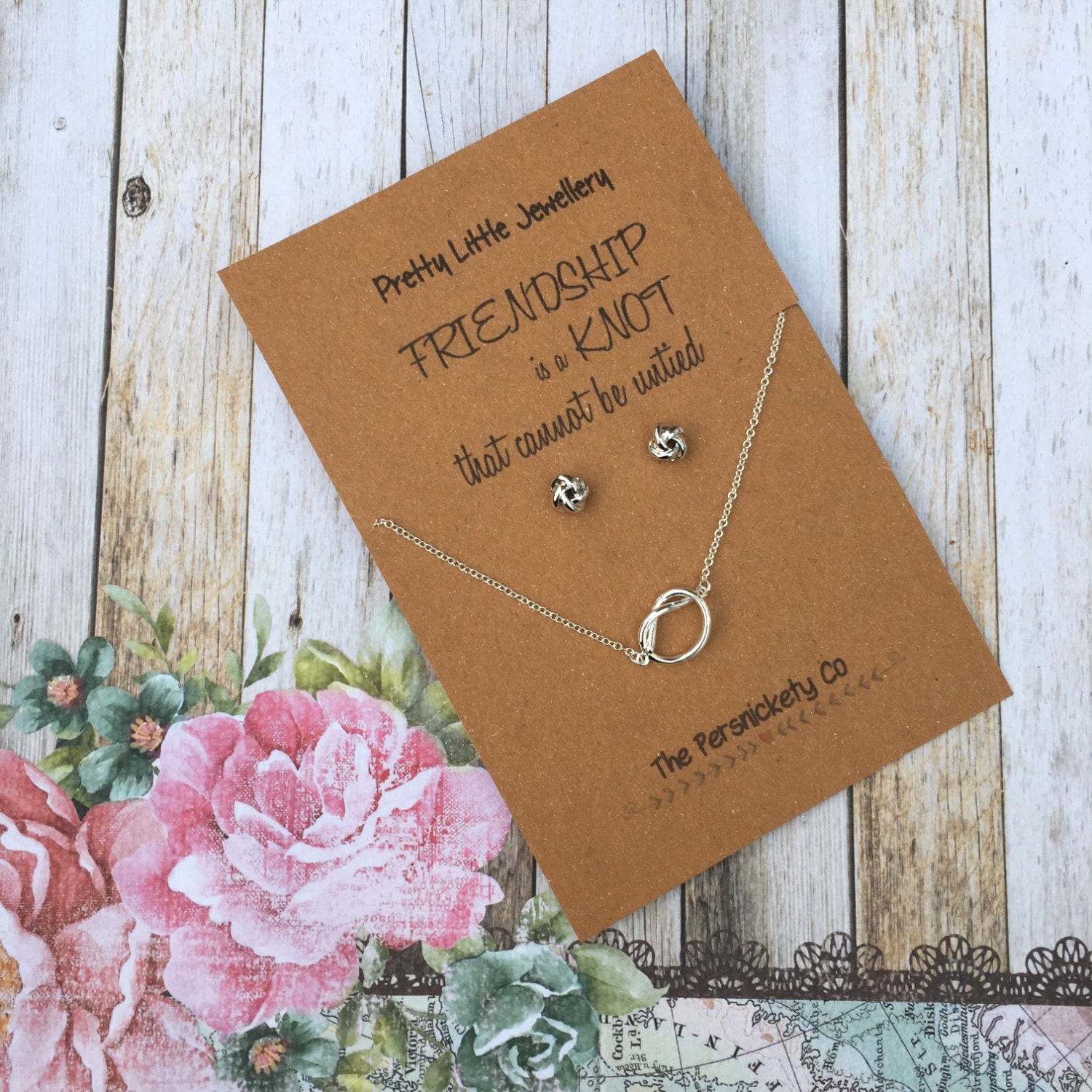 Pretty Little Jewellery - Friendship is a knot that cannot be untied Necklace & Stud Earrings Set