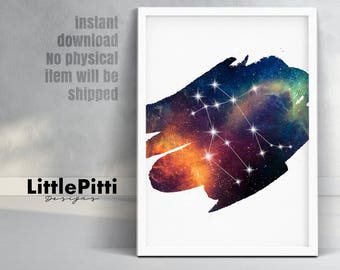 Gemini constellation print, gemini art, gemini zodiac, zodiac constellation, june birthday, watercolor print, birth sign, may june zodiac