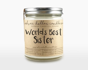 World's Best Sister Candle 8oz | Gift for her, Gift for Sister, Birthday, Sister Gift, Sibling Gift, Personalized candle, scented soy candle