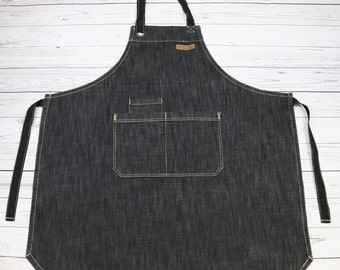 CHEF BBQ Black Denim Apron| BBQ Apron| Barista Apron| Kitchen Apron | Apron for Men| Apron for Women| Jeans Apron For Cafe- U3009