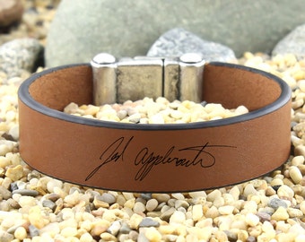 Engraved Handwriting Bracelet, Personalized Leather Bracelet, Actual Handwriting, Signature Bracelet, Custom Handwriting, Signature Jewelry