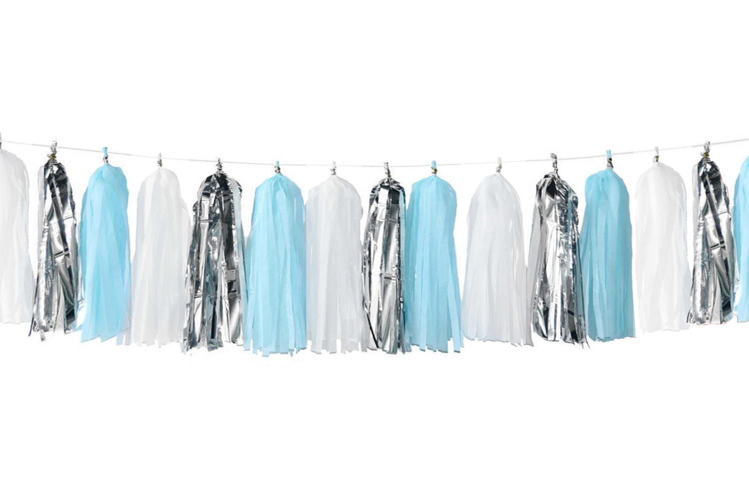 Baby Blue Metallic Silver White Tassel Garland