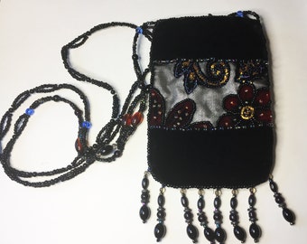 BLACK, RED & GOLD Velour Crossbody Bag