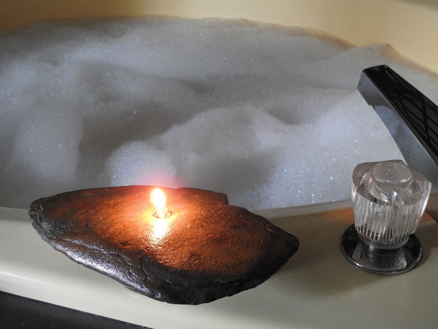 Meditation candle handmade candle rock oil lamp stone