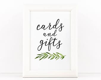 Cards and gifts printable wedding sign, Green leaves, Cards and gifts sign, Green wedding decor, Card table sign, Gift table sign