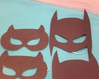 Batman and Cat Woman Party Mask, Batman Party Mask, Cat Woman Party Mask, Batman and Cat Woman Birthday Party Supplies, Set of 6