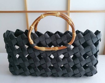 Black handbag, handbag, minimal bag, summer bag, kimono bag, Japanese, bamboo, eco friendly, gift, birthday,