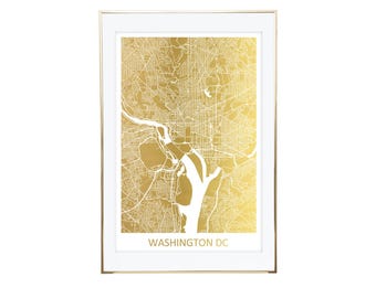 Washington DC Map Gold Foil Print- Real Gold Foil, Gold Foil Printing, Foil Print, Gold Foil Maps, Foil Maps. Gold Foil Map Of the World