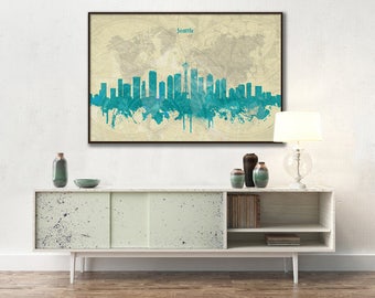 Seattle skyline, Seattle, Canvas, Print, Travel, Art, Home Decor, Painting, Vintage, Skyline, City prints