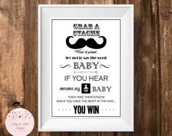 Mustache Dont Say Baby Printable, Baby Shower Game, Dont Say Baby Game sign, Mustache Baby Shower Game, Little Man Baby Shower, Clothes Pin