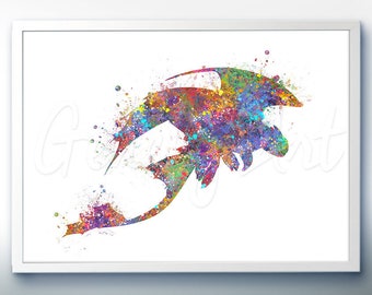 Toothless How To Train Your Dragon Watercolor Art Poster Print - Wall Decor - Watercolor Art - Kids Decor - Nursery Decor