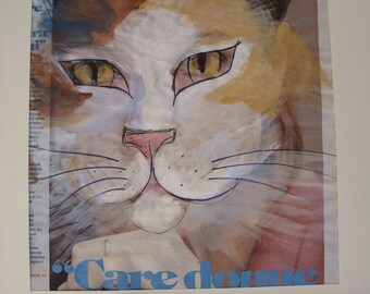 Study of cat-original painting-watercolor art tortie cat-feline-cat