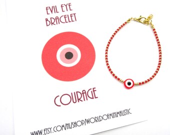 Adjustable Evil Eye Bracelet - minimalist dainty beaded bracelet - protection bracelet - make a wish bracelet