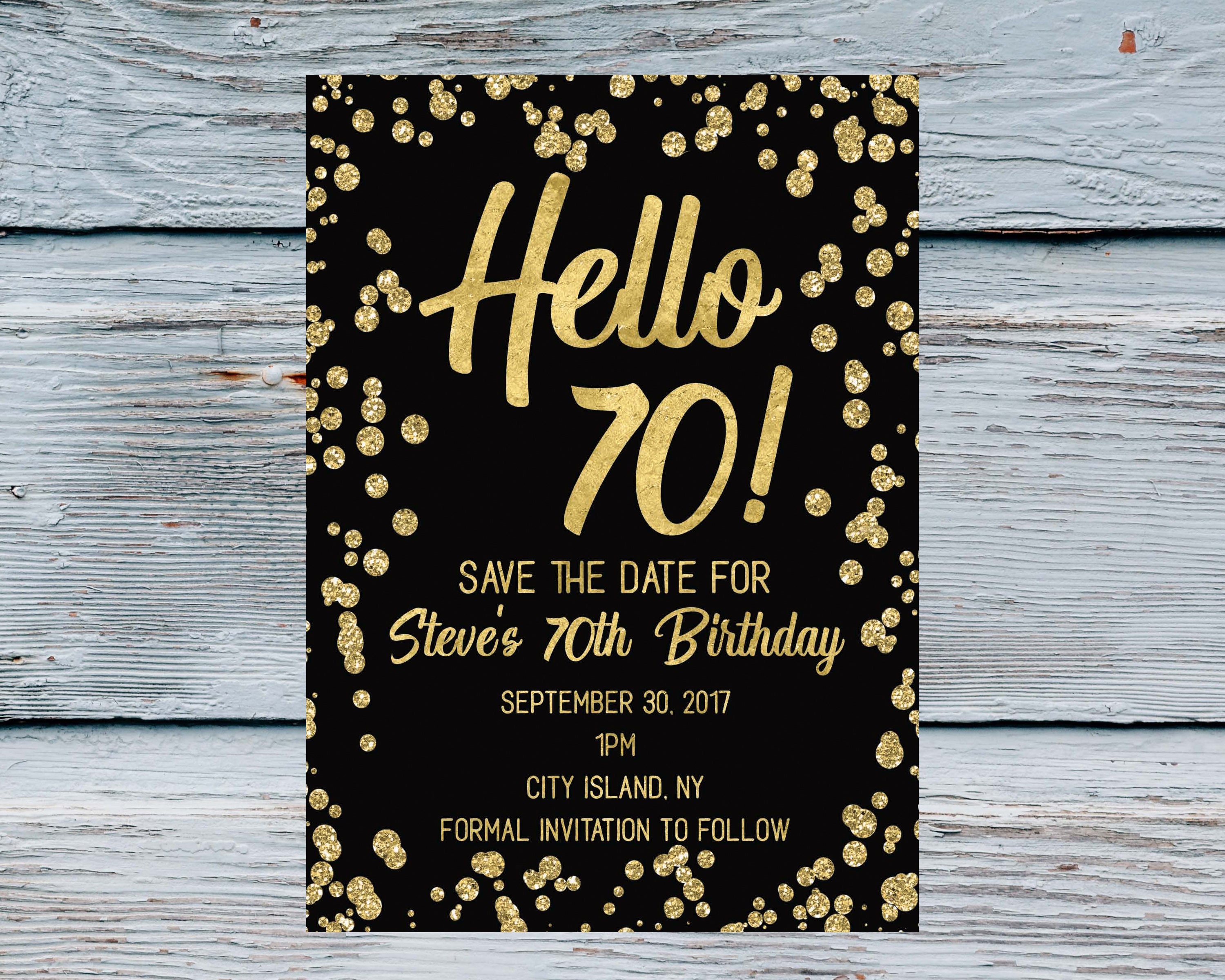 Hello 70 Save the date Men 70th Birthday Invitation 70 years