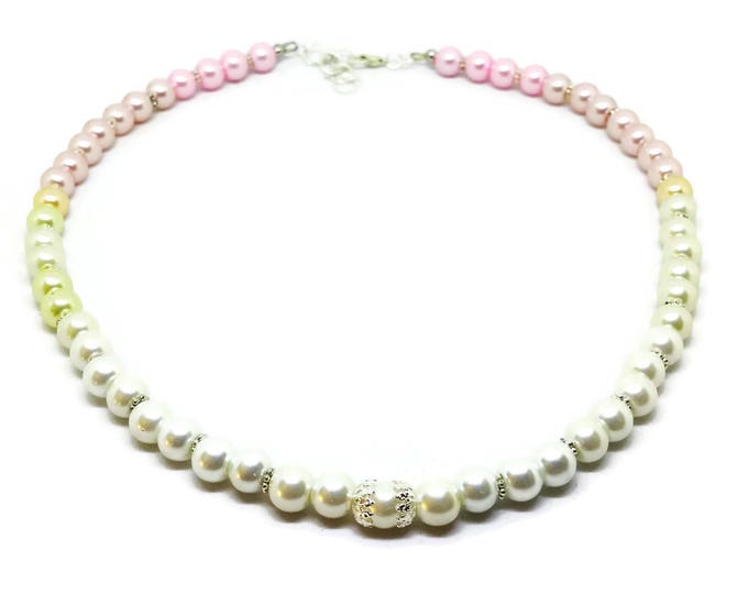Pink Ombre Swarovski Pearl Necklace, Faux Pearl Ombre Necklace, Spring Pearl Necklace, Unique Birthday Gift, Mother's Day Gift