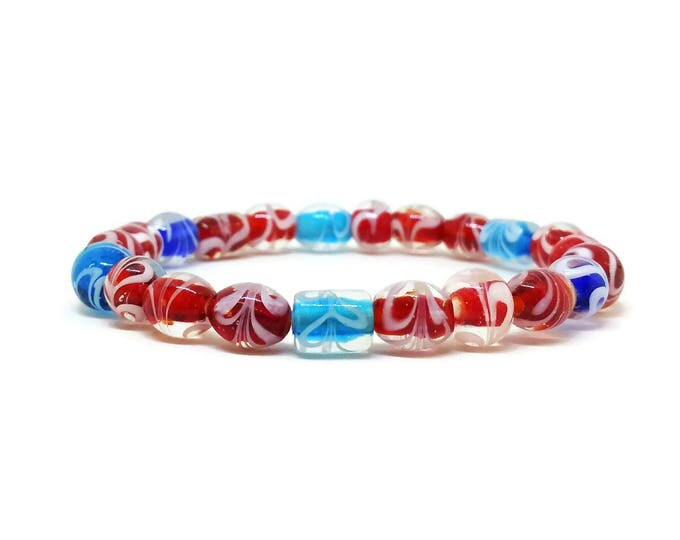Red, White & Blue Beaded Bracelet, Patriotic Stretch Bracelet, July 4th Bracelet, Unique Birthday Gift