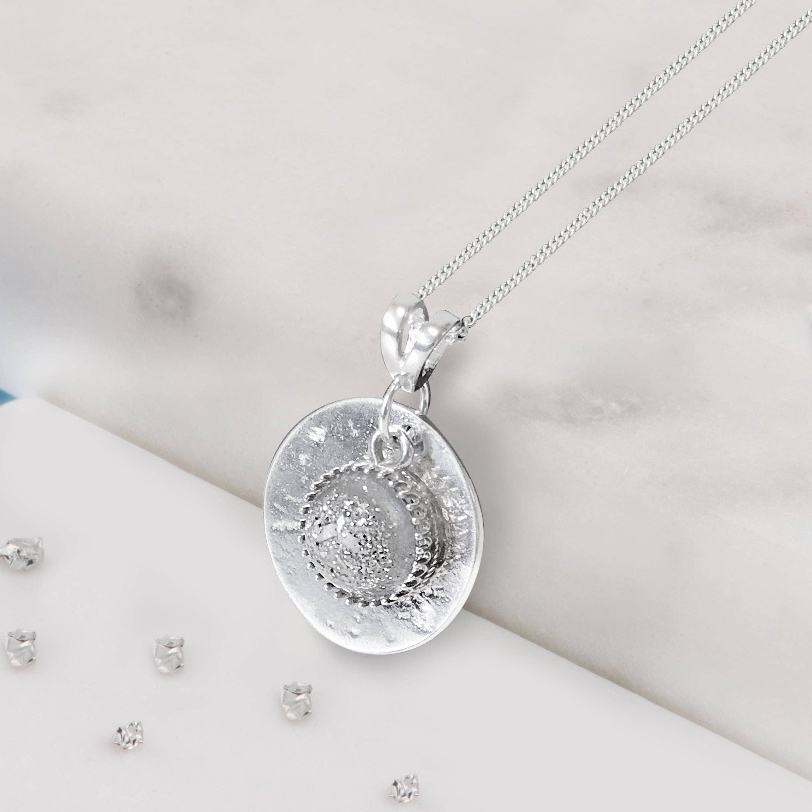 silver resin gemstone memorial pendantpet ashes