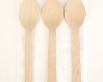 Wooden Spoons / Pack of 24 Disposable Spoons Natural Wood Biodegradable / Made from Solid Birch Wood Eco Friendly Heavy Weight Wooden Spoons