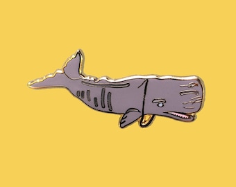 Sperm Whale w/ Gold Chain Enamel Lapel Pin 1 1/2"