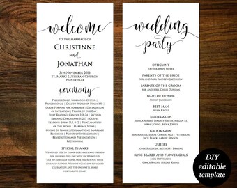 Wedding Program Template, Printable Wedding Program, Wedding Program Printable, Ceremony Printable Template, PDF Instant Download, Editable