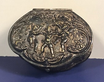 ANTIQUE TRINKET BOX Naked Putti Cherubs angels dancing vintage jewelry case Italian Italy design original rare collectible