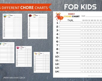 6 Chore Charts, KIDS, Funny Insects, Responsibility Chart, Chores, Reward Chart, Job Chart, Digital, Printable, Kids, Children Chart
