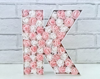 Pink Rose decor, Large wooden letter, Floral letter, Big sister gift, Gift for sister, Rustic decor, Country style decor, Farmhouse decor