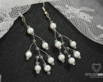 Pearl Wedding Earrings, Bridal Pearl Earrings, Handmade Earrings, Handmade Pearl Earrings, Jewelry Earrings, Handmade Jewelry, Wire Earrings
