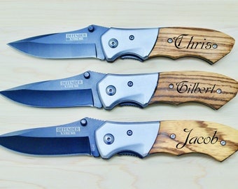 Folding Knives, Custom Knives, Engraved Knives, Personalized Knives, Gifts for Him, Groomsmen Gifts, Engraved Wood, Best Man Gifts, Wood