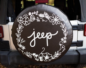 Floral Jeep Tire Cover With Floral Design, Wildflower Design, Jeep Accessory, Handwritten Design, Unique Tire Cover, Special Gift