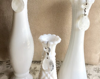 3 VINTAGE MILK GLASS Vases