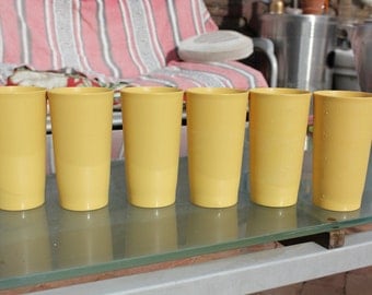 1960's Vintage Tupperware Set of Six ( 6 ) Harvest Gold Stacking Cups / Tumblers - 12 ounce capacity - Very Good Condition